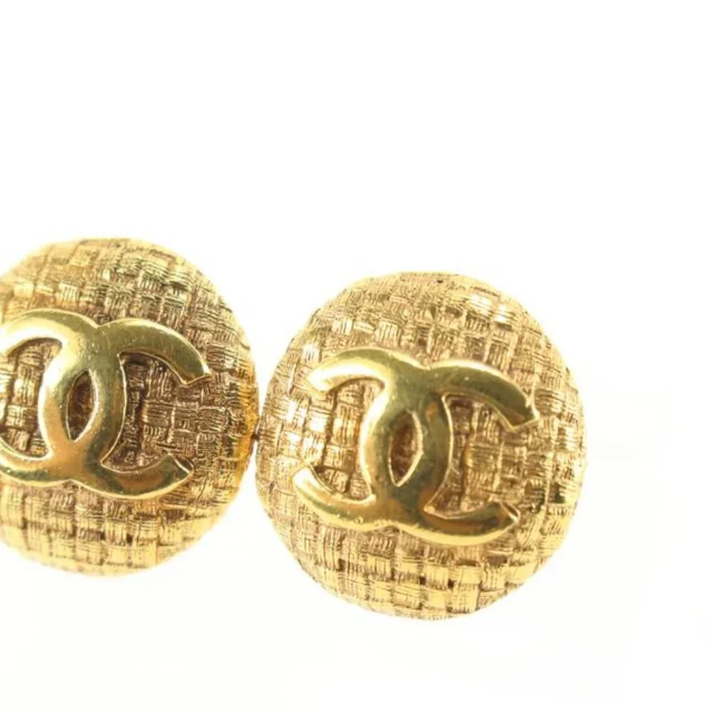 Chanel 24k Gold Plated Woven Quilted Raffia CC Logo Earrings 58cc825s